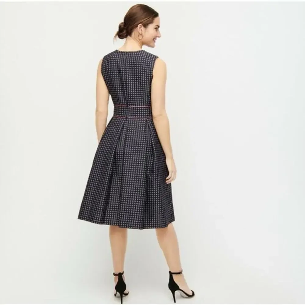 NWT J. Crew Navy Pink Pleated Full-skirt Jacquard Dress 00 Classy Career‎ Retro